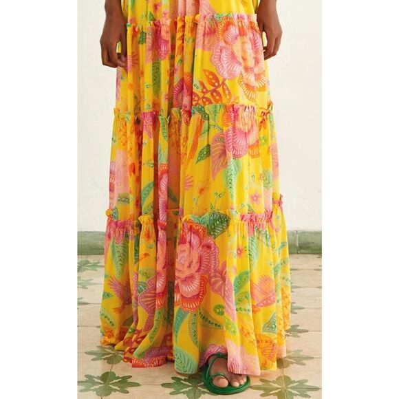 🌸 Farm Rio Yellow Macaw Bloom Maxi Dress Size Medium | New With Tags | Sold Out - Picture 10 of 16